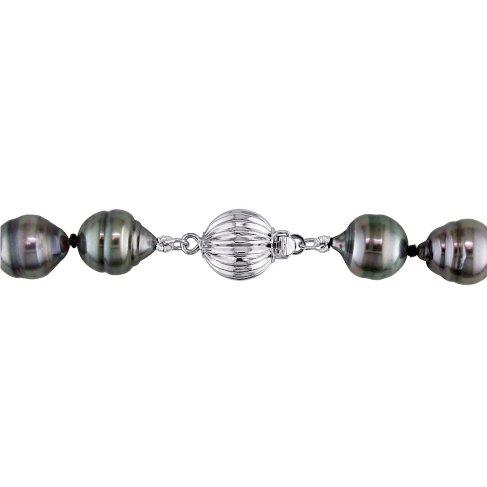 Tahitian Pearl Necklace 18” 14k White Gold Clasp Grey/Black 8-10mm NEW IN BOX - Picture 11 of 12